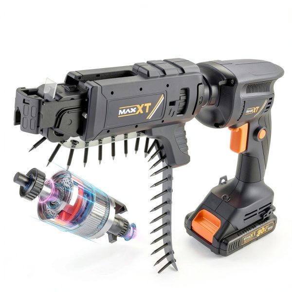 20V Drywall Screw Gun Brushless, MAXXT Cordless Lithium-Ion Brushless Self Feeding Drywall Screwdriver Autofeed 5000RPM with Collated Drywall Attachment（Included 2.0Ah Battery and Charger）-3