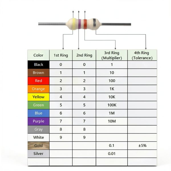 4.7K Ohm Carbon Film Single Fixed Resistor 1/2 W (0.5 Watts) 5% Tolerance, (4.7K R, 4.7K ohm, 4.7K Ω) Resistor (10 PCS)-1